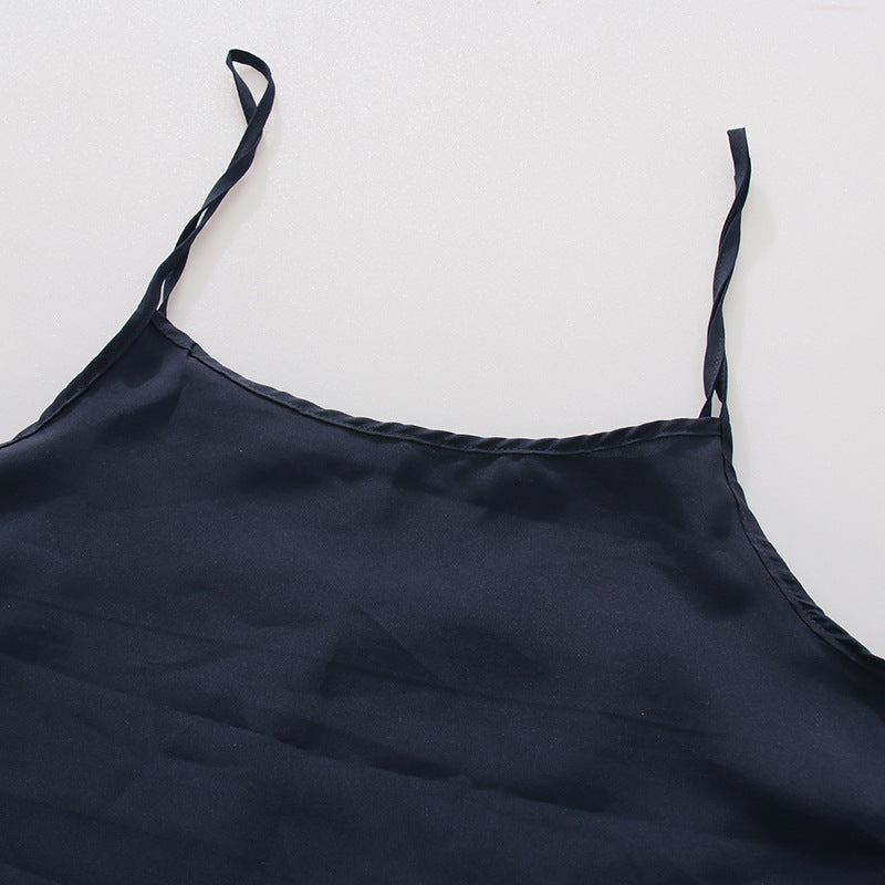Navy Organza Bow Neck Drawstring Waist Sheer Long Sleeve Blouse