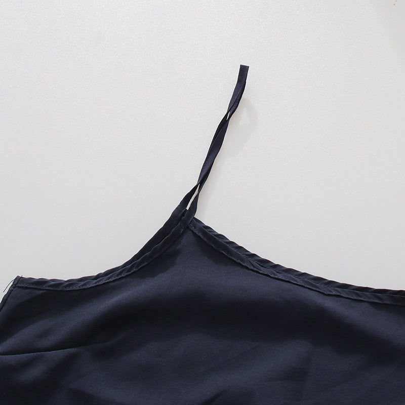 Navy Organza Bow Neck Drawstring Waist Sheer Long Sleeve Blouse