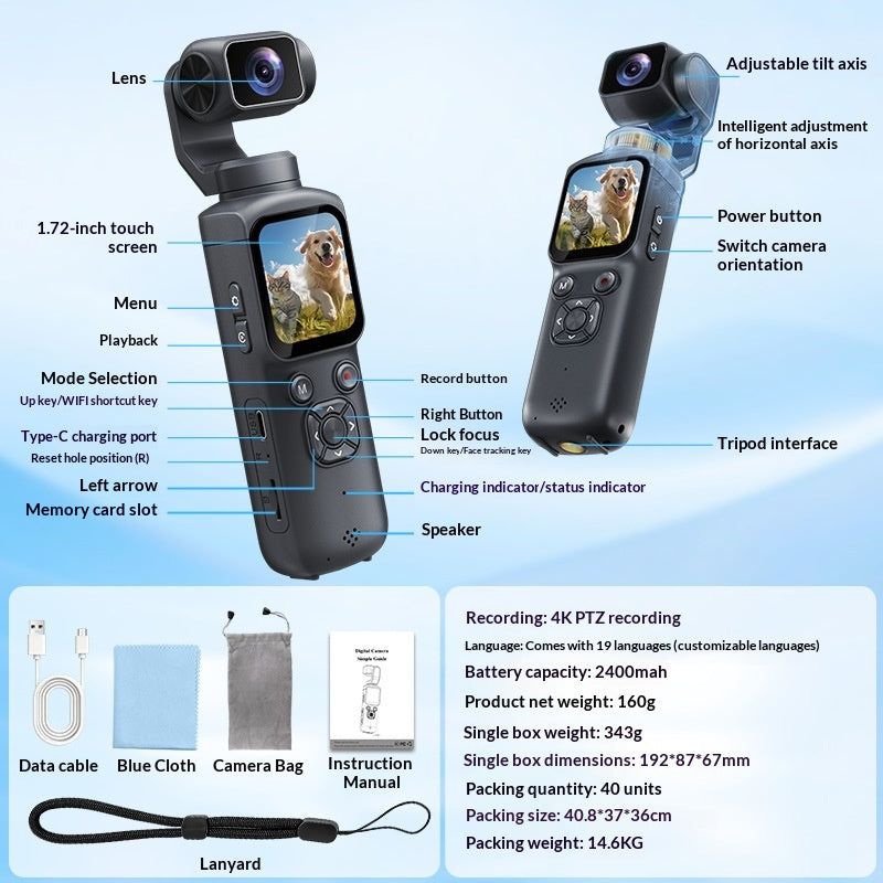 4K Handheld Action Camera With Outdoor Face-tracking Photography
